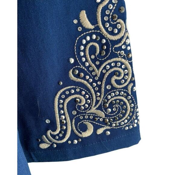 Quacker Factory Jacket Womens Size XL Rhinestones Embroidered Woven Pockets Top - Picture 10 of 12